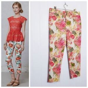 Anthropologie Pants Cartonnier Womens 12 Charlie Multi Color Floral Crop Trouser